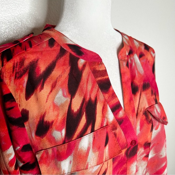 Calvin Klein Womens Orange & Coral Abstract Long Sleeve Button-Up Top Size L - Picture 3 of 10